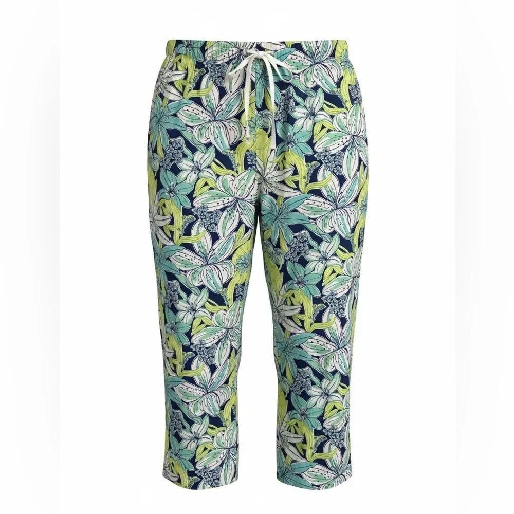 Lilly Pulitzer women’s Tropical Leaf Print PJs in Navy, Green & White size L